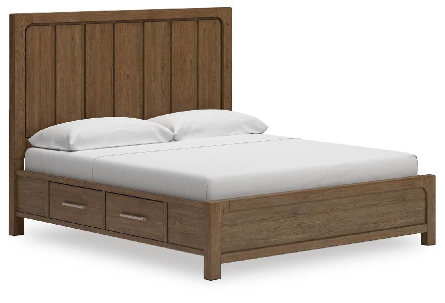 Image of Cabalynn - King Panel Bed With Storage - Light Brown