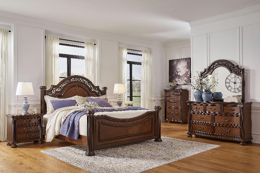 Image of Lavinton - 7 Pc. - Dresser, Mirror, Queen Poster Bed, 2 Nightstands - Brown