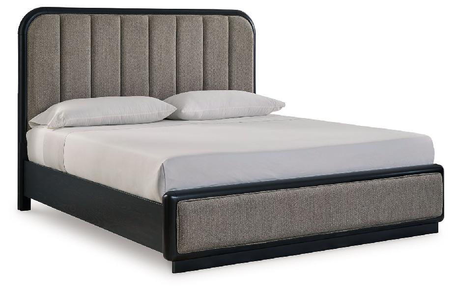 Image of Rowanbeck - King Upholstered Panel Bed - Gray / Black