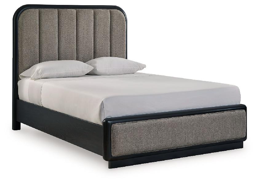 Image of Rowanbeck - Queen Upholstered Panel Bed - Gray / Black
