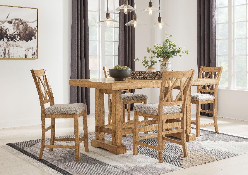 Image of Havonplane - 5 Pc. - Counter Extension Table, 4 Upholstered Barstools - Brown