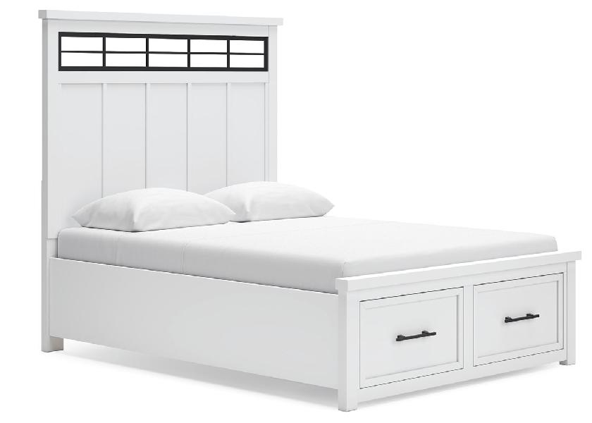 Image of Ashbryn - Queen Panel Storage Bed - White / Natural
