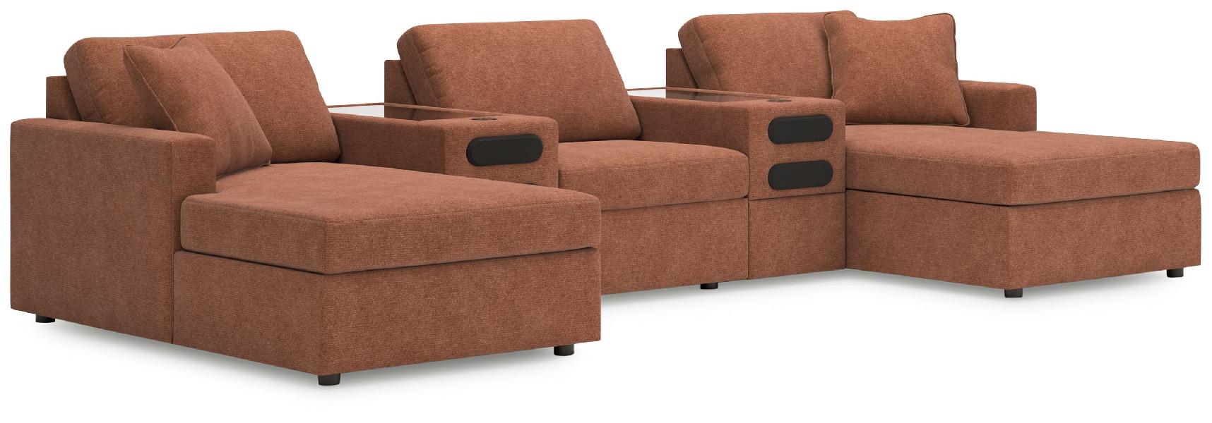 Image of Modmax - 5-Piece Double Chaise Sectional With Audio System Consoles - Spice