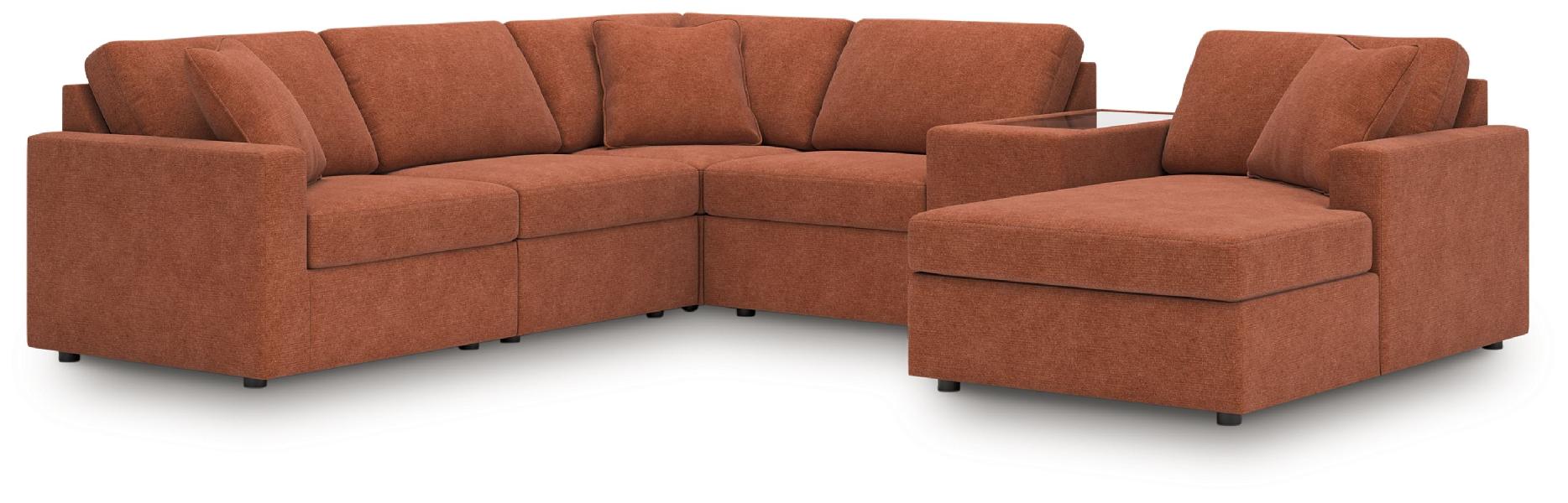 Image of Modmax - 6-Piece Sectional With Raf Corner Chaise, Laf Corner Chair And Storage Console - Spice