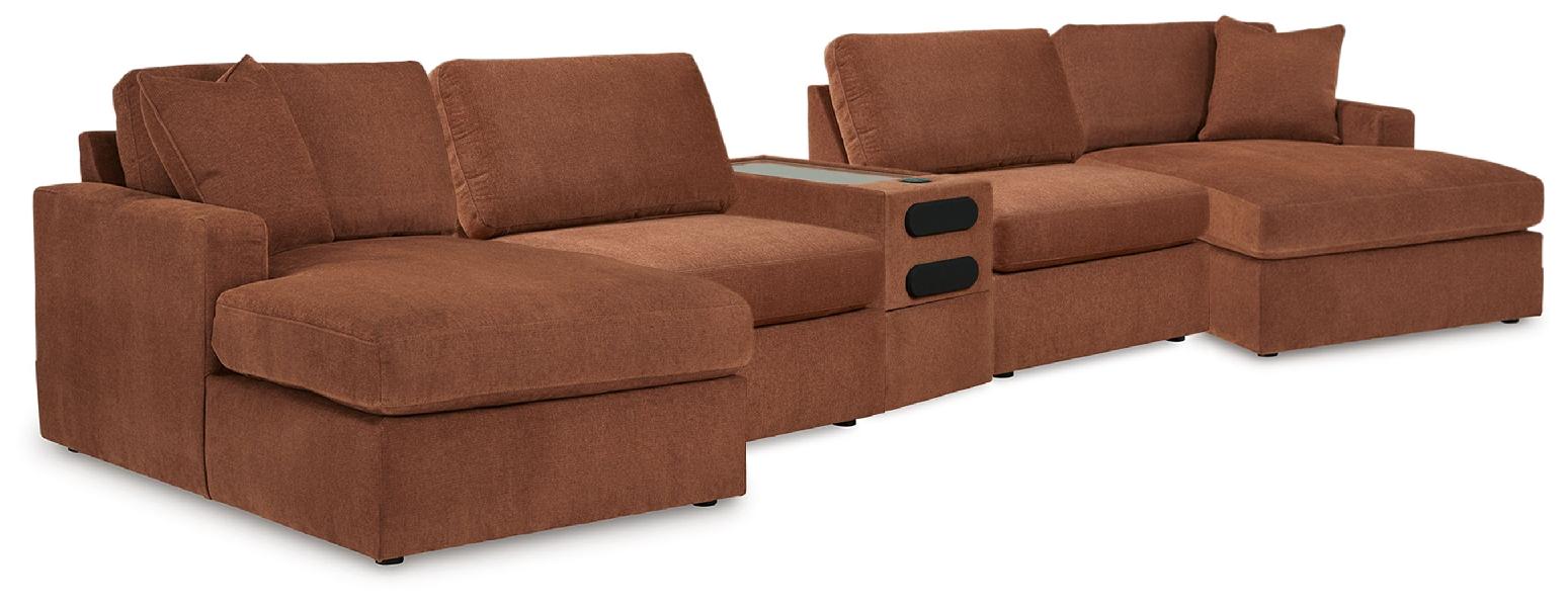 Image of Modmax - 5 Piece Double Chaise Sectional With Audio Console - Spice