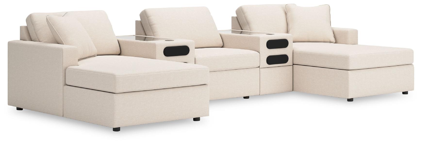 Image of Modmax - 5-Piece Double Chaise With Audio Consoles - Oyster