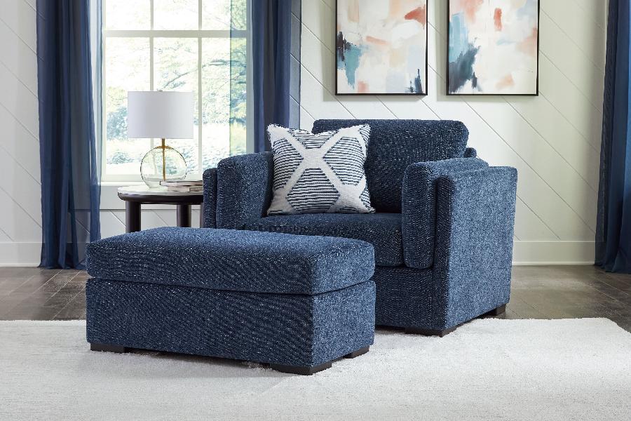 Image of Evansley - 2 Pc. - Chair And A Half, Ottoman - Navy