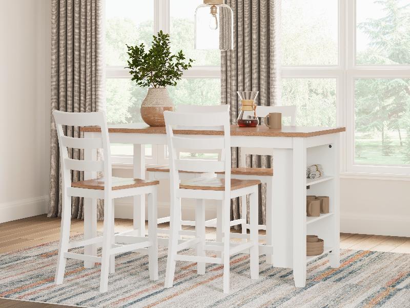 Image of Gesthaven - 5 Pc. - Rectangular Dining Room Counter Table, 4  Barstools - Natural / White