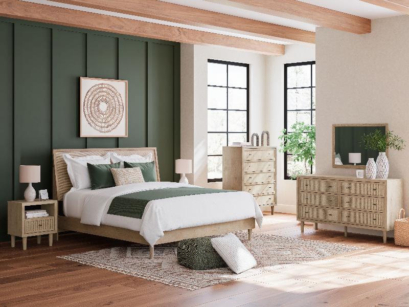 Cielden - 8 Pc. - Dresser, Mirror, Chest, King Panel Bed, 2 Nightstands - Two-Tone