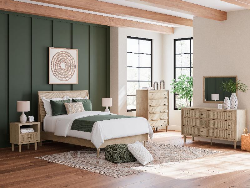 Cielden - 7 Pc. - Dresser, Mirror, Queen Panel Bed, 2 Nightstands - Two-Tone