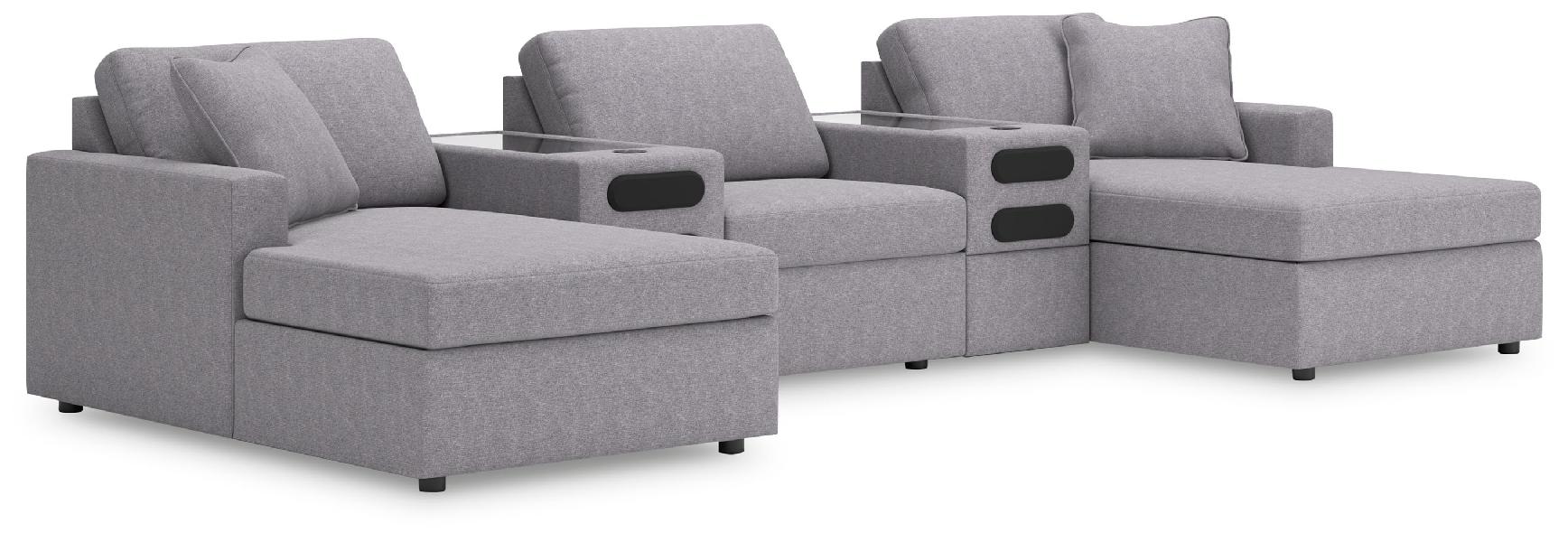 Image of Modmax - 5-Piece Sectional With Chaise And Audio System Console - Granite