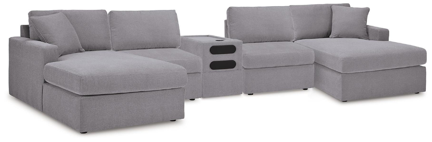Image of Modmax - 5 Piece Double Chaise Sectional With Audio Console - Granite