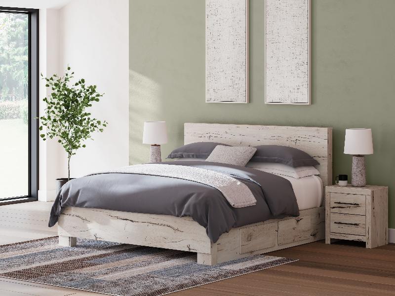 Image of Lawroy - King Panel Bed With Under Bed Storage - Light Natural