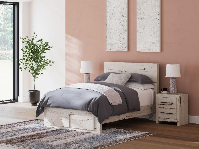 Image of Lawroy - Full Panel Bed With Storage Footboard - Light Natural