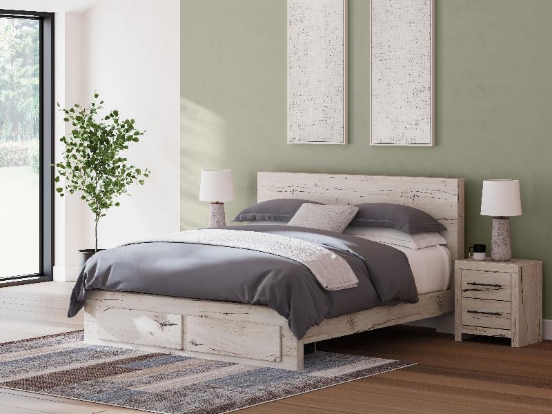 Image of Lawroy - King Panel Bed With Storage Footboard - Light Natural