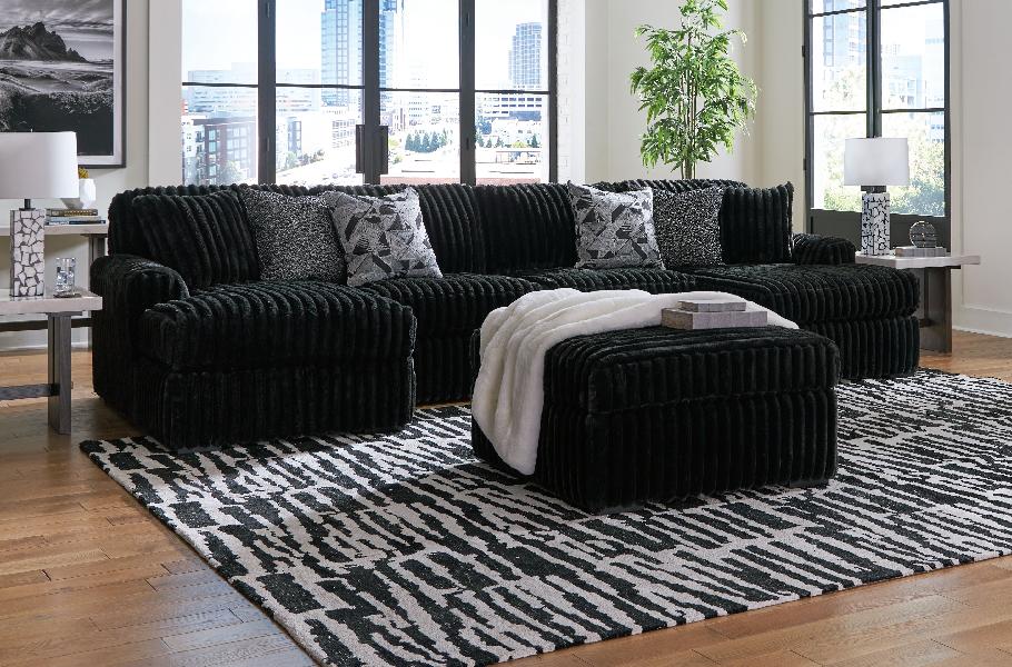 Image of Midnight-Madness - 4 Pc. - 3-Piece Sectional With Laf And Raf Corner Chaises, Ottoman - Onyx