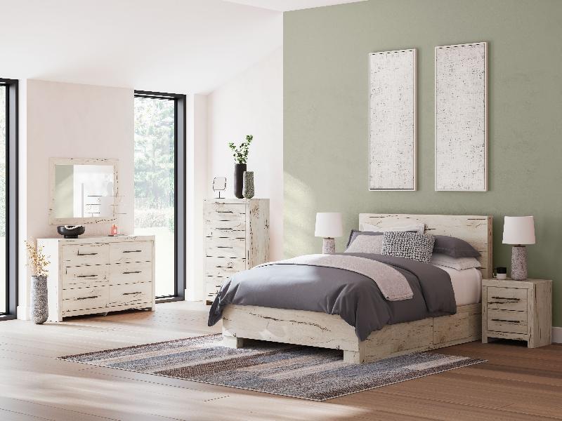 Image of Lawroy - 7 Pc. - Dresser, Mirror, Queen Panel Bed With 2 Under Bed Storage Units - Light Natural