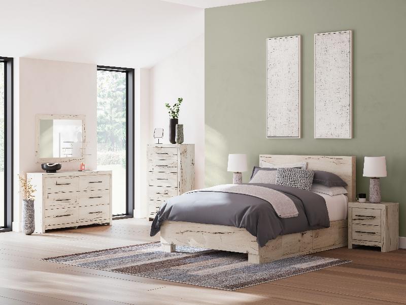 Image of Lawroy - 9 Pc. - Dresser, Mirror, Queen Panel Bed With Under Bed Storage, 2 Nightstands - Light Natural