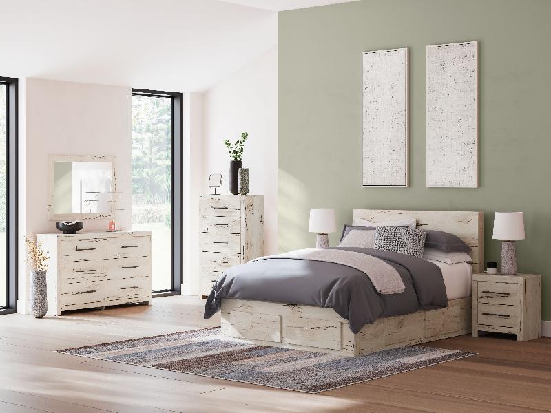 Image of Lawroy - 9 Pc. - Dresser, Mirror, Queen Panel Bed With Storage Footboard And 2 Under Bed Storage Units, 2 Nightstands - Light Natural