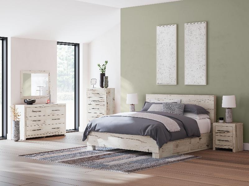 Image of Lawroy - 7 Pc. - Dresser, Mirror, King Panel Bed With Under Bed Storage - Light Natural