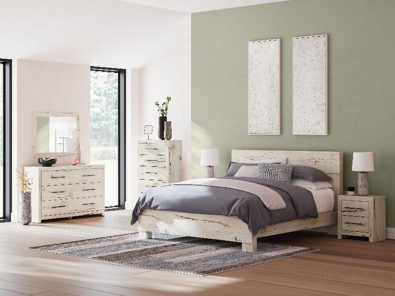 Image of Lawroy - 6 Pc. - Dresser, Mirror, Chest, King Panel Bed - Light Natural