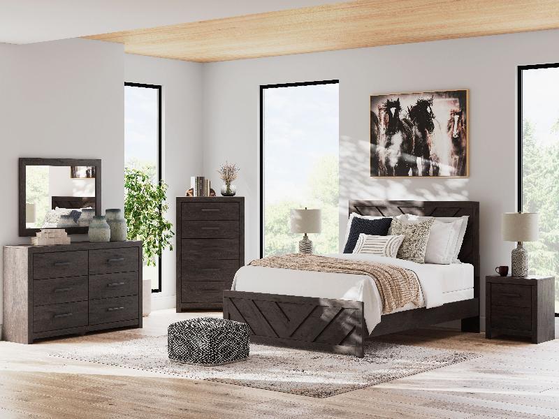 Image of Prendonea - 4 Pc. - Dresser, Mirror, Queen Panel Bed - Charcoal