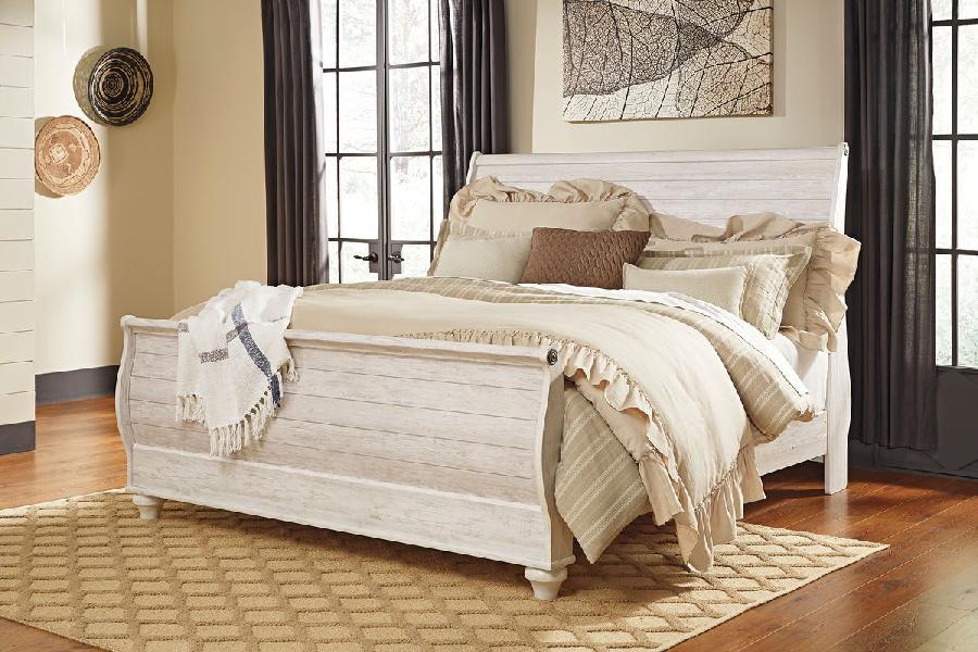 Image of Willowton - Queen Sleigh Bed - Whitewash