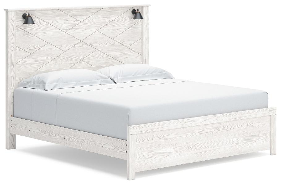 Image of Gerridan - King Panel Bed with Sconces - White