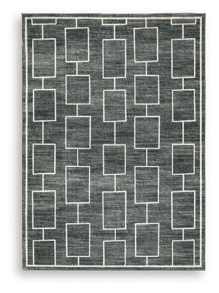 Image of Elderland - 5' x 7' Washable Rug - Black / Gray