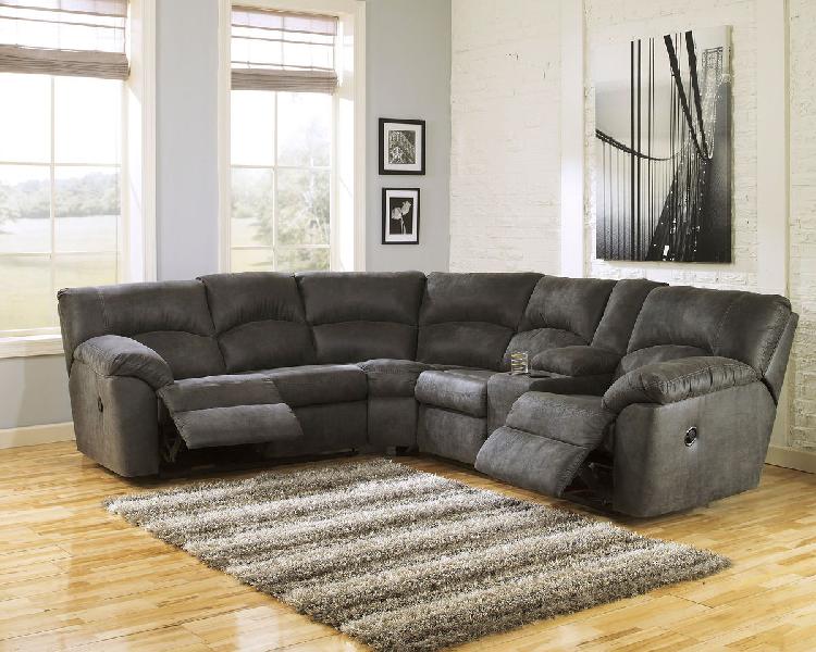 Image of Tambo - Right Arm Facing Loveseat with Console 2 Pc Sectional - Pewter