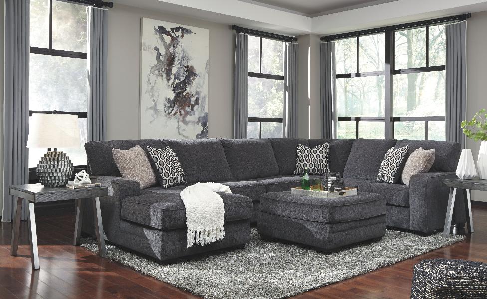 Image of Tracling - 4 Pc. - Left Arm Facing Corner Chaise 3 Pc Sectional, Ottoman - Slate