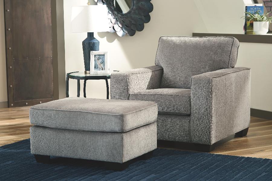 Image of Altari - 2 Pc. - Chair With Ottoman - Alloy