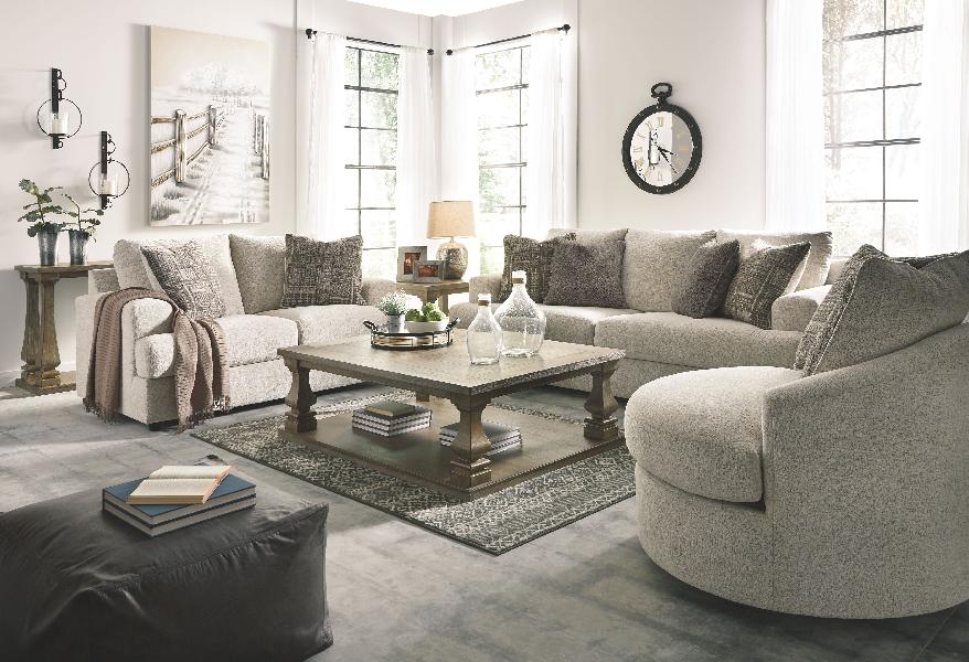 Image of Soletren - 3 Pc. - Sofa, Loveseat, Swivel Accent Chair - Stone