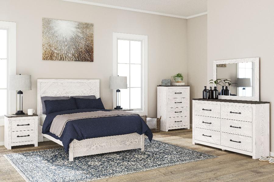 Image of Gerridan - 6 Pc. - Dresser, Mirror, Full Panel Bed, 2 Nightstands - White / Gray
