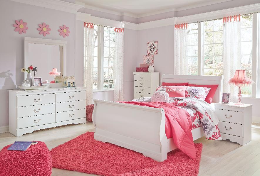 Image of Anarasia - 6 Pc. - Dresser, Mirror, Full Sleigh Bed, Nightstand - White