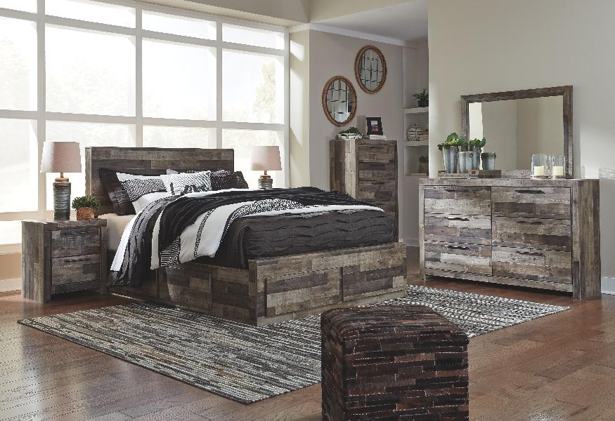 Image of Derekson - 8 Pc. - Dresser, Mirror, Chest, Full Panel Bed with 2 Storages - Multi Gray