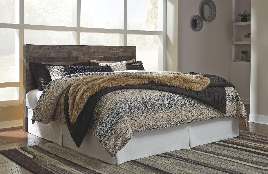 Image of Derekson - King Panel Headboard with Bolt on Bed Frame - Multi Gray