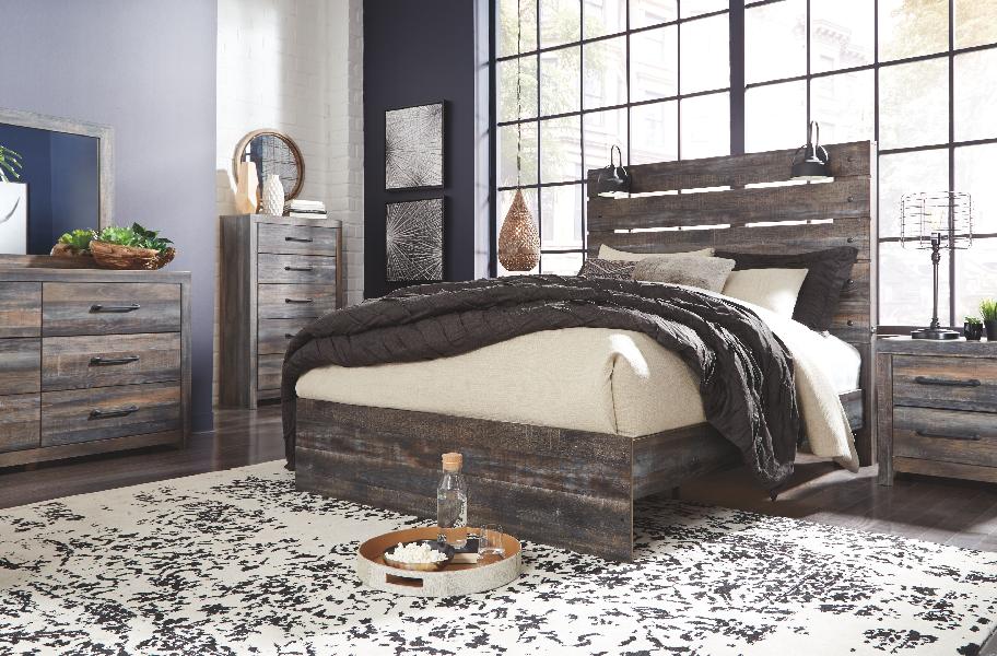 Image of Drystan - 6 Pc. - Dresser, Mirror, Chest, Queen Panel Bed - Brown / Beige