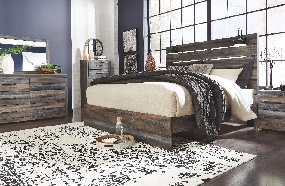 Image of Drystan - 8 Pc. - Dresser, Mirror, Chest, King Panel Bed, 2 Nightstands - Brown / Beige