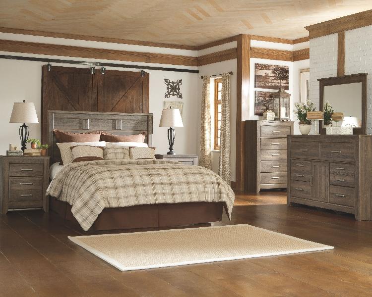 Image of Juararo - 5 Pc. - Dresser, Mirror, Queen Panel Headboard, 2 Nightstands - Dark Brown