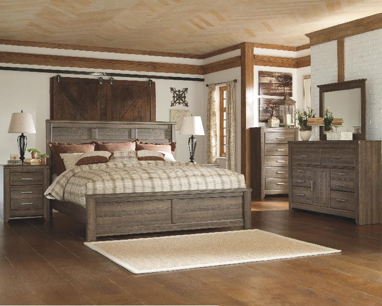 Image of Juararo - 8 Pc. - Dresser, Mirror, Chest, California King Panel Bed, 2 Nightstands - Dark Brown