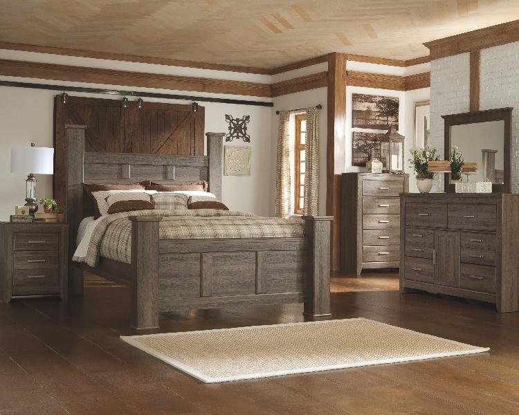 Image of Juararo - 7 Pc. - Dresser, Mirror, Chest, Queen Poster Bed, Nightstand - Dark Brown