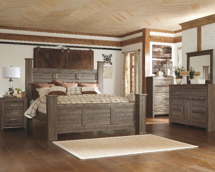 Image of Juararo - 7 Pc. - Dresser, Mirror, California King Poster Bed, 2 Nightstands - Dark Brown