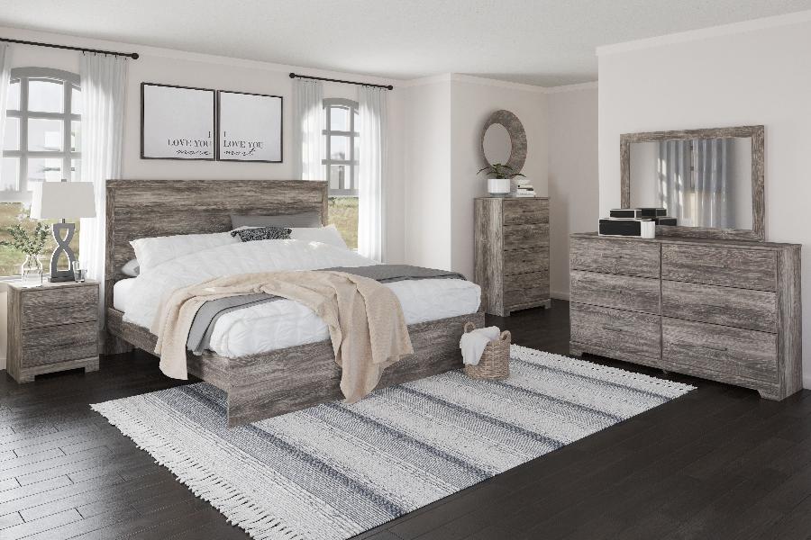 Image of Ralinksi - 6 Pc. - Dresser, Mirror, King Panel Bed, 2 Nightstands - Gray