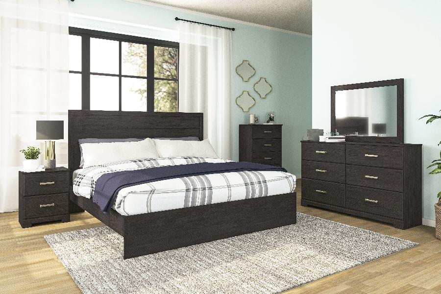 Image of Belachime - 4 Pc. - Dresser, Mirror, King Panel Bed - Black