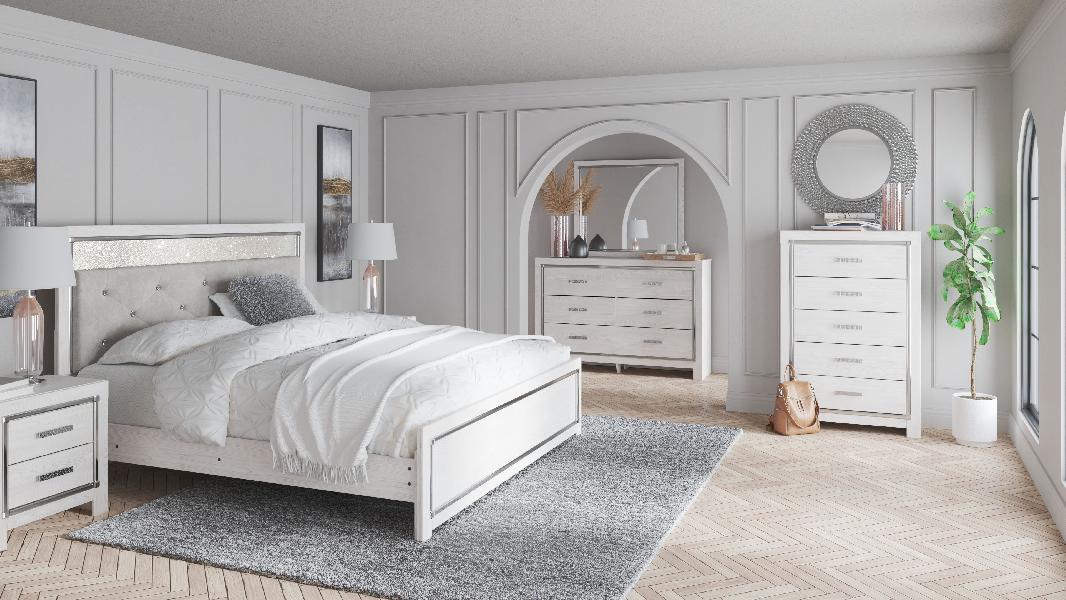 Image of Altyra - 8 Pc. - Dresser, Mirror, Chest, King Panel Bed, 2 Nightstands - White