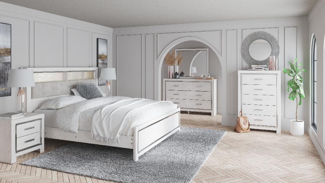Image of Altyra - 6 Pc. - Dresser, Mirror, Chest, King Panel Bookcase Bed - White