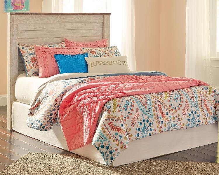 Image of Willowton - Full Panel Headboard with Bolt on Bed Frame - Whitewash
