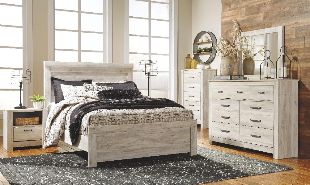 Image of Bellaby - 8 Pc. - Dresser, Mirror, Chest, Queen Panel Bed, 2 Nightstands - Whitewash
