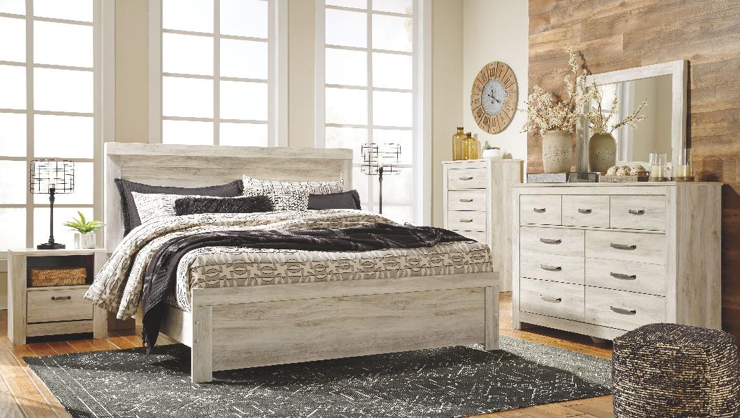 Image of Bellaby - 6 Pc. - Dresser, Mirror, Chest, King Panel Bed - Whitewash